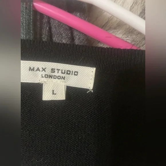 Max Studio London Black 3/4 Sleeve Linen Blend Cardigan - Picture 3 of 6